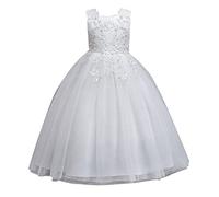 Générique Fleurs Petites Filles Tulle Dentelle Robe de soirée de Mariage pour Enfants Formel Anniversaire Princesse Pageant Bal Maxi Robe Robe De Mariée (White, 2-3 Years)