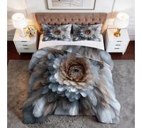 Générique Fleurs Plumes Abstraites Couette 1 Personne 4 Saisons 140 x 200 cm - Édredon Réversible et Moelleux Moderne - Couvre-lit Hypoallergénique - Ensemble de Literie Douce et Respirante