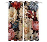 Générique Fleurs Rideaux,3D Fleur Occultant Rideau,Thermiques Isolants Lavable en Machine Anti Chaleur À Oeillets Rideau pour Salon Couloir Hôtel Chambre 2 Panneaux L140 x H300 CM