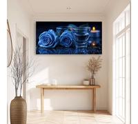 Générique Fleurs Romantiques Roses Bleues Tableau Décoration Murale Salon - Impression sur Toile Encadrée Saint-Valentin pour Chambre, Bureau et Couloir, À Assembler Soi-même Murale 40 x 30 cm
