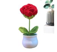 Générique Fleurs Tricotées - en Pot Au Crochet Artistique, Rose Vive Faite À La Main, De Laine Réaliste, Ornement De Bureau Textile | Maison Bureau Voiture Chambre Salon BureauÉtagère Étag