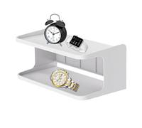 Générique Floating Nightstand, Wall-Mounted Bedside Shelf, Abs Double-Layer Storage Rack, Space-Saving Organizer, Bedroom Bathroom Dorm Use, Black, White, Decorative and Functional