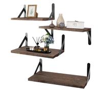 Générique Floating Shelves - 4 Pieces Wooden Racks with Metal Brackets | Wall Storage Floating Shelf Set for Kitchen Bedroom Living Room Office Hallway Toilet Figurines Planter Pot Jars
