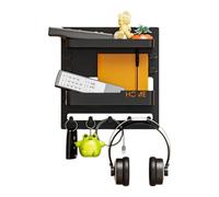 Générique Floating Shelves Bedside, Wall Rack, Dorm Room Storage with Hooks and Cable Clips, Wall Organizer with Sturdy Adhesive, Accessory for Living Room Bedroom Office, for Phone Remote Earphone
