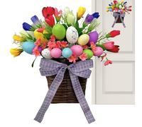 Générique Floral Easter Basket, Spring Front Door Decor, 13.78 inches Wreath with Flower Build, Artificial Egg Ornament, Festive Garland with Vibrant Style, Holiday Decor for Porch & Window