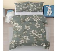 Générique Floral Housse de Couette 220x240, Motif Floral Blanc Gris Microfibre Housse de Couette avec Fermeture Éclair, Botanique Parure de Lit 3 Pièces avec 2 Taies d'oreiller 65x65 4xD116