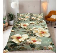 Générique Floral King Duvet Cover Green Spring Reversible Bedding Sets, Soft Microfiber Quilt Cover with Zipper Closure and 2 Pillowcase 50x75 cm for Kids Teens Adults 8YW