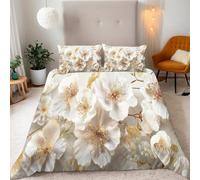Générique Floral King Duvet Cover White Spring Reversible Bedding Sets, Soft Microfiber Quilt Cover with Zipper Closure and 2 Pillowcase 50x75 cm for Kids Teens Adults 4YW