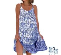 Générique Floral Printed Camisole Dress, Goodwillbrave Dress Printed Camisole Dresses, Summer Sun Beach Dresses for Woman (Royal Blue,5TG)