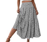 Générique Floral Skirts for Women Summer Floral Smocked High Waisted Skirts Pleated Ruffle Tiered Beach with Pockets (1,Grand)