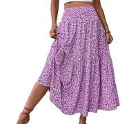 Générique Floral Skirts for Women Summer Floral Smocked High Waisted Skirts Pleated Ruffle Tiered Beach with Pockets (4,TG)