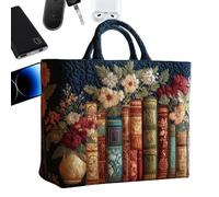 Générique Floral Tote Bag - Book Design Quilted Handbag, Vintage Travel Shoulder Bag | Large Capacity Unique Women's Stylish Accessory Versatile For Students School, College, Shopping, Luggage