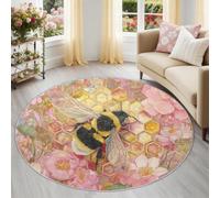 Générique Florale Animale Abeille Doux Tapis Rond 150 cm, Fine Rêveuse Tapis de Chambre Antidérapant, Multicolore Poil Ras Lavable pour Salon & Coin Lecture