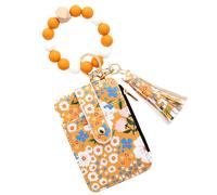 Générique Flower Card Holder Wallet - ID Bag Floral Print Wallet Without Silicone Beads Bracelet Tassel, Small Faux Leather Wristlet Wallets Silicone Beads Bracelet ID Bag Purse