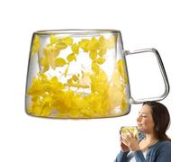 Générique Flower Coffee Cup - Flower Coffee Mug Cup 200ml Dry Flowers Mug | Dry Flowers Mugs With Handle | Creative Mugs | Double Wall Insulation Glass For Tea & Juices