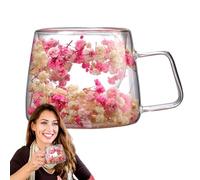 Générique Flower Coffee Cup - Flower Coffee Mug Cup 200ml Dry Flowers Mug | Dry Flowers Mugs With Handle | Creative Mugs | Double Wall Insulation Glass For Tea & Juices