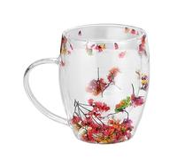 Générique Flower Glass Tea Cup - Clear Tea Cup With Handle | Double Wall Mug, Cappuccino Mug, Beverage Mugs For Hot Beverage, Cappuccino, Milk