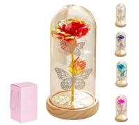 Générique Flower in Glass Dome with Lights-Romantic Home Decor,Artificial Colorful Flowers with LED Lights, Elegant Glass Cover Lighting Flower Decoration Gift for Valentine’s Day,Mother’s,Weddings