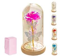 Générique Flower in Glass Dome with Lights-Romantic Home Decor,Artificial Colorful Flowers with LED Lights, Elegant Glass Cover Lighting Flower Decoration Gift for Valentine’s Day,Mother’s,Weddings