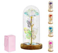 Générique Flower in Glass Dome with Lights-Romantic Home Decor,Artificial Colorful Flowers with LED Lights, Elegant Glass Cover Lighting Flower Decoration Gift for Valentine’s Day,Mother’s,Weddings