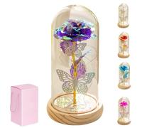 Générique Flower in Glass Dome with Lights-Romantic Home Decor,Artificial Colorful Flowers with LED Lights, Elegant Glass Cover Lighting Flower Decoration Gift for Valentine’s Day,Mother’s,Weddings