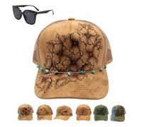 Générique Flower Patch Burned Suede Trucker Hat with Dainty Turquoise Stone Chain, Adjustable Casual Mesh Vintage Boho Sun Cap
