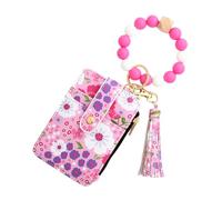 Générique Flower Wallet Purse, ID Bag Floral Print, Lightweight Feel Compact Size Soft Texture Pouch Without Silicone Beads Tassel Small Faux Leather Wristlet Strap