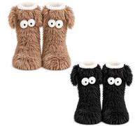 Générique Fluffy Monster Slipper Socks for Women, Cute Big Eyes Plush Socks, Cozy Fleece Lined Non-Slip Slipper Sock for Home