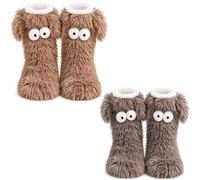 Générique Fluffy Monster Slipper Socks for Women, Cute Big Eyes Plush Socks, Cozy Fleece Lined Non-Slip Slipper Sock for Home
