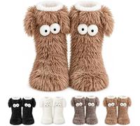 Générique Fluffy Monster Slipper Socks for Women, Cute Big Eyes Plush Socks, Cozy Fleece Lined Non-Slip Slipper Sock for Home