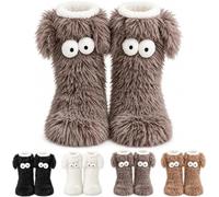 Générique Fluffy Monster Slipper Socks for Women, Cute Big Eyes Plush Socks, Cozy Fleece Lined Non-Slip Slipper Sock for Home
