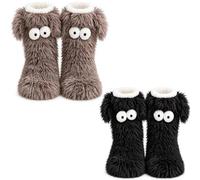 Générique Fluffy Monster Slipper Socks for Women, Cute Big Eyes Plush Socks, Cozy Fleece Lined Non-Slip Slipper Sock for Home