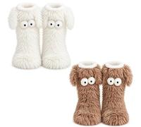 Générique Fluffy Monster Slipper Socks for Women, Cute Big Eyes Plush Socks, Cozy Fleece Lined Non-Slip Slipper Sock for Home