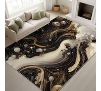 Générique Fluides Spirales Sphères Métalliques Doux Tapiss Minimaliste Abstrait Moderne Imprimé Tapis Tendance Victorien Artistique Lavable Tapis de Antidérapant Noir pour Bureau Salon 120 x 150 cm