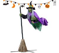 Générique Flying Witch Halloween Decor, Hovering Witch on Broom, Spooky Halloween Prop 70.87 inches High, Outdoor Porch Yard Lawn Decoration, Indoor Spooky Halloween Home Accent, Patio Display
