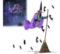 Générique Flying Witch Halloween Decor on Broom,6 FT Animated Hovering with Light-Up Eyes & Scary Sound,Voice Motion-Activated Floating Witch Outdoor Decor for Yard Props House Decors (Purple)