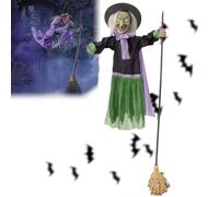 Générique Flying Witch Halloween Decor on Broom,6 FT Animated Hovering with Light-Up Eyes & Scary Sound,Voice Motion-Activated Floating Witch Outdoor Decor for Yard Props House Decors (Green)