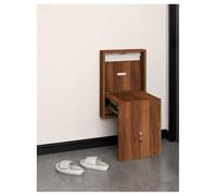 Générique Fold Down Wall Seat, Wall Mounted Shoe Changing Bench, Slim 8.5 cm Pull Down Seat with Wood Look Frame, for Hallway, Closet, Doorway, Mudroom(Brown-B)