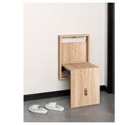 Générique Fold Down Wall Seat, Wall Mounted Shoe Changing Bench, Slim 8.5 cm Pull Down Seat with Wood Look Frame, for Hallway, Closet, Doorway, Mudroom(Brown-A)