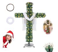 Générique Foldable Cross Christmas Tree, Pre-Lit Artificial Pine Christmas Cross, 6 Ft Outdoor Indoor Cross Christmas Tree, with LED Light and Silk Scarf Wood Rattan Ring (6Ft)