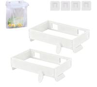 Générique Foldable Trash Bag Holder, Folding Hanging Plastic Trash Bag Holder Rack, No Drill Adhesive Mounted Kitchen Waste Holders with Fixing Snap for Saving Kitchen Space (White*2)