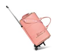 Générique Foldable Travel Bags with Wheels, 60L 2 in 1 Convertible PU Waterproof Large Capacity Foldable Travel Bags with Trolley Glide Wheels for Travel & Airplane (Pink)