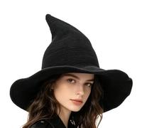 Générique Foldable Unisex Knitted Witch Hat | Wide Brim Halloween Headgear | Cosplay Hat for Women & Men | Ideal for Festival, Party, Masquerade, Carnival & Photography