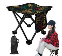 Générique Folding Camping Chair, Outdoor Travel Stool, 10.63x10.63x9.45 inches Heavy Duty Portable Seat, Comfortable Back Support, with Storage Black, for Beach Fishing Hiking Mountaineering
