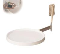 Générique Folding Table Wall Mounted Small Round Tray, Small Round Wall Desk Tray with Retractable Panel, Round Folding Floating Bedside Coffee Table, Shelf for Home Office Bar (White)