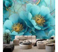 Générique Fond À Encre D’Alcool Papier Peint Intissé Plante Pivoines Bleues 250 x 175 cm Papier Peint Photo Panoramique, Bleu Clair Poster Mural Personnalisé pour Salon Cuisines Chambre Murale