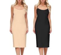 Générique Fond de Robes Longue Lingerie Femme Modal Jupon sous Robe Bretelles Slip Elégant Chemise de Nuit sans Manches Sexy Fonds de Robe Femme (Beige, M)