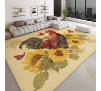 Générique Fond Rétro Tapis Salon Lavable en Machine Animal Coq Papillons Tournesol 60 x 90 cm Antidérapant Tapis, Jaune Chambre Pile Courte et Douce Doux Bureau Intérieur Extérieur Moquette