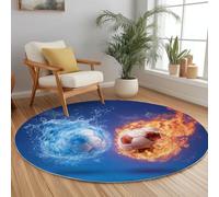 Générique Football Eau Et Feu Tapis Rond 200 cm Hyperréaliste Salon Moquette Rond, Bleu Lavable en Machine Tapis Chambre Adulte Doux 3D Antidérapant Decoration Chambrel Mangerded