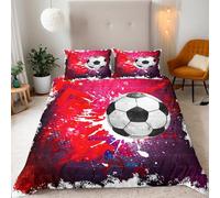 Générique Football Housse De Couette 200x200 cm Rouge Thème Sportif 3D Microfibre Parure De Lit, Literie Fermeture Éclair-Sets De Housse Couette 2 Personne avec 2 Taies d'oreiller 50x75 cm 275YW
